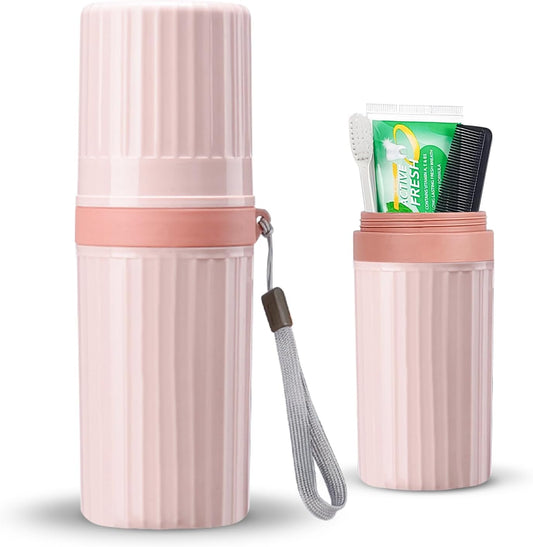 Toothbrush Travel Case, Pink Travel Toothbrush Cup Holder for Toothbrush and Toothpaste, Portable Travel Toothbrush Container for Traveling Camping Business School